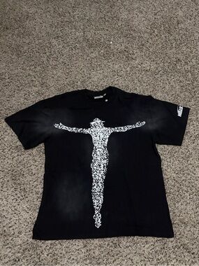 Black Graphic Tee with White Figure Print - Unbranded